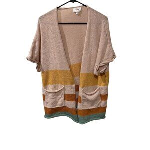 Heyson Womens Striped Open Front Cardigan With Pockets Size S Lightweight Knit M